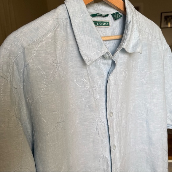 Cubavera Men’s S/S 100% Linen Light Blue Shirt W/Floral Embroidery Size XL - Picture 4 of 13